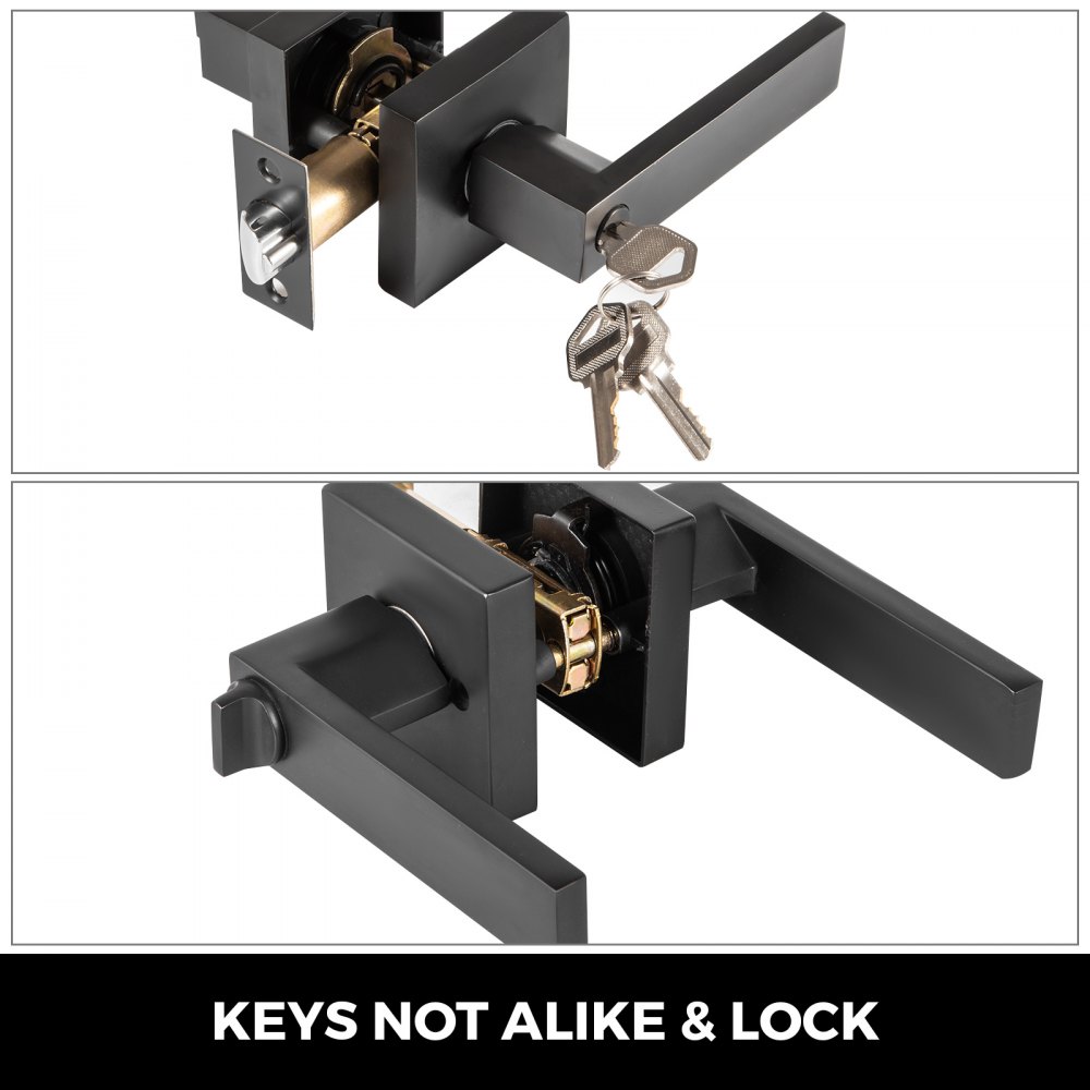 Black Door Handles 5 Pack Entry Door Lever Lock Square Door Knobs Keyed Alike
