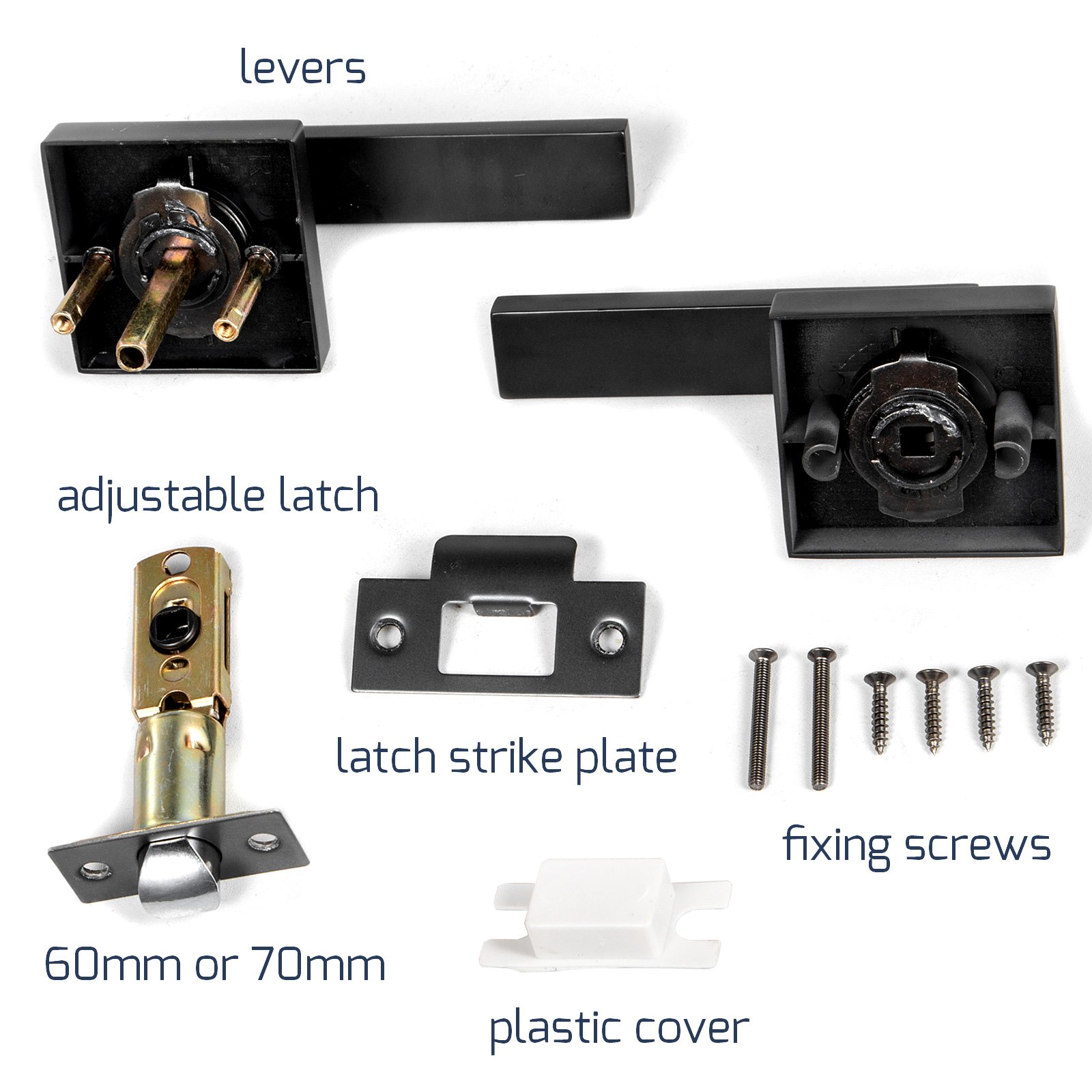 Black Door Handles 5 Pack Entry Door Lever Lock Square Door Knobs Keyed Alike