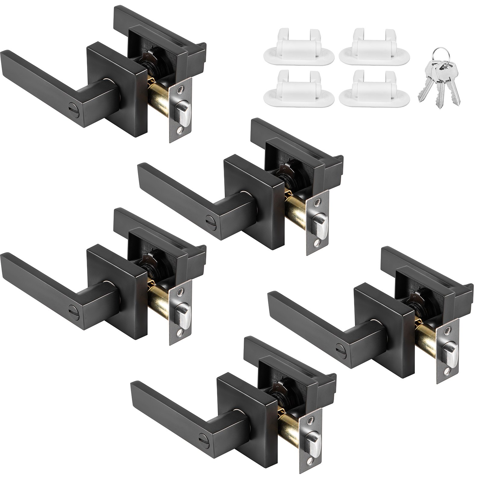 Black Door Handles 5 Pack Entry Door Lever Lock Square Door Knobs Keyed Alike