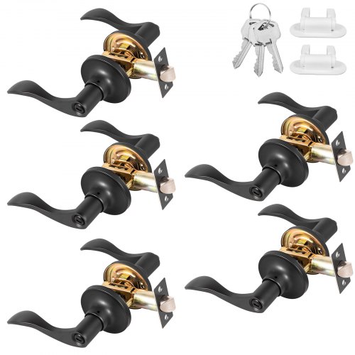 VEVOR Keyed Entry Door Lever 5 Pack Keyed Entry Lever for 35-45mm Thickness Door Keys Alike Door Handle with Lock and Key Reversible Interior Door Knob Handles Deadbolt Heavy Duty Entry Lever