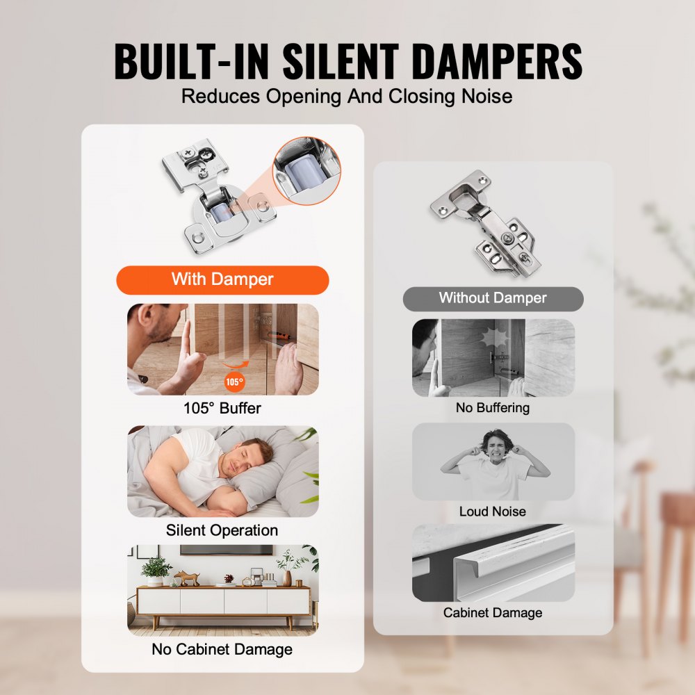 VEVOR Cabinet Hinges, 30 Packs Partial Overlay Kitchen Cabinet Door Hinges, 105 Degree Opening Angel Soft Close Concealed Cupboard Hinges for Framed Cabinet Type, with Mounting Screws