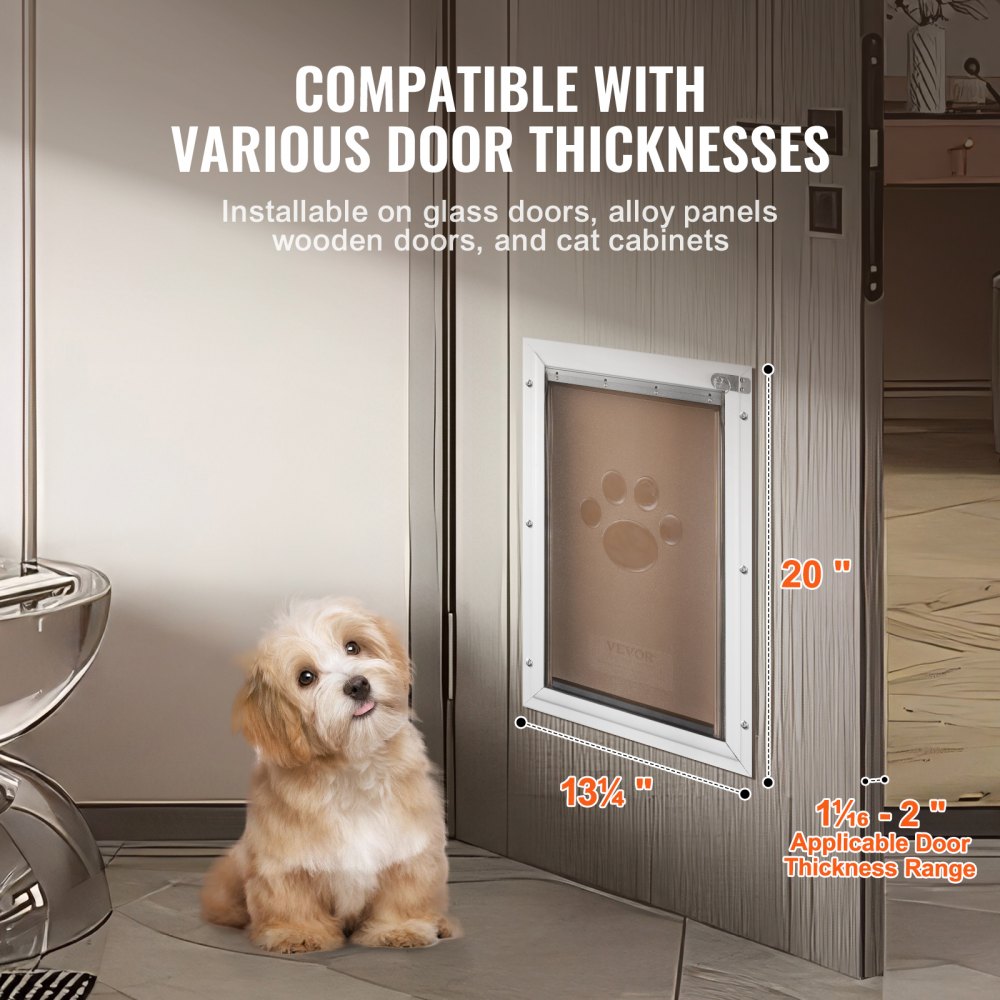 VEVOR Pet Door, 13.27" x 20.04" Aluminum Frame with Lock and Flap System, Weatherproof Doggy Door, Easy to Install in Interior or Exterior Doors, Pet Door Suitable for Cat Doggie Kitties (White-L)