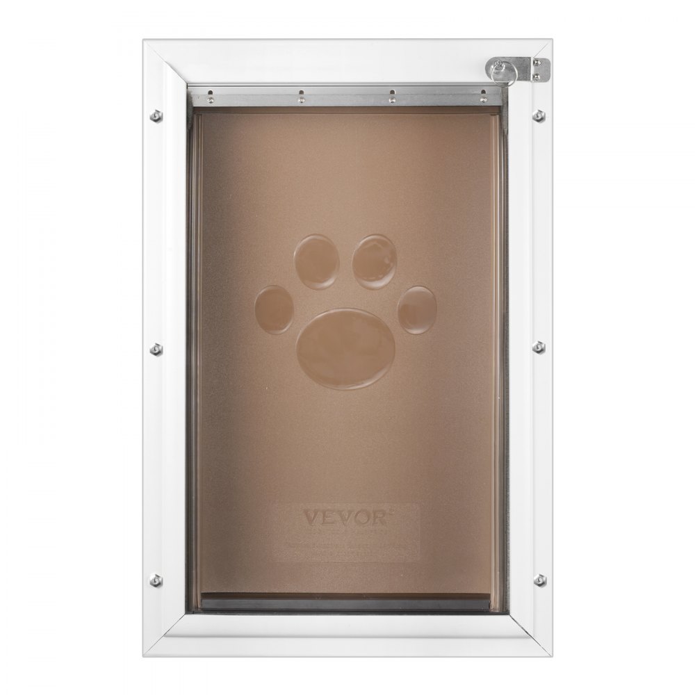 VEVOR Pet Door, 13.27" x 20.04" Aluminum Frame with Lock and Flap System, Weatherproof Doggy Door, Easy to Install in Interior or Exterior Doors, Pet Door Suitable for Cat Doggie Kitties (White-L)