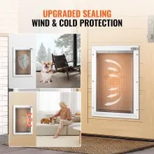 VEVOR Pet Door, 13.27" x 20.04" Aluminum Frame with Lock and Flap System, Weatherproof Doggy Door, Easy to Install in Interior or Exterior Doors, Pet Door Suitable for Cat Doggie Kitties (White-L)