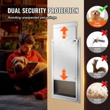 VEVOR Pet Door, 16.65" x 27.44" Aluminum Frame with Lock and Flap System, Weatherproof Doggy Door, Easy to Install in Interior or Exterior Doors, Pet Door Suitable for Cat Doggie Kitties (White-XL)