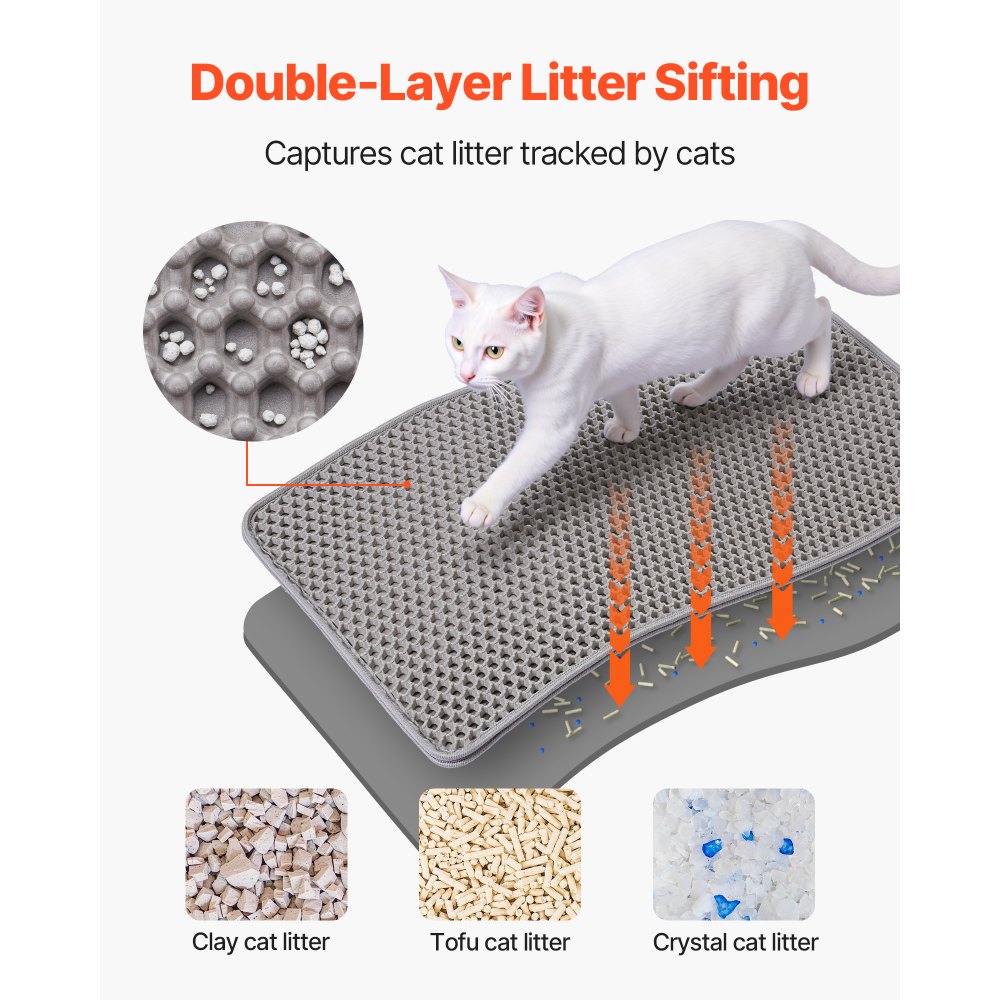 VEVOR Cat Litter Mat, 24 x 15 in, Double-Layer Litter Box Mat, Non-Slip & Urine-Proof Litter-Trapping Mats for Indoor Cats, Honeycomb Design, Soft on Paws, Washable Large Kitty Mats for Floor