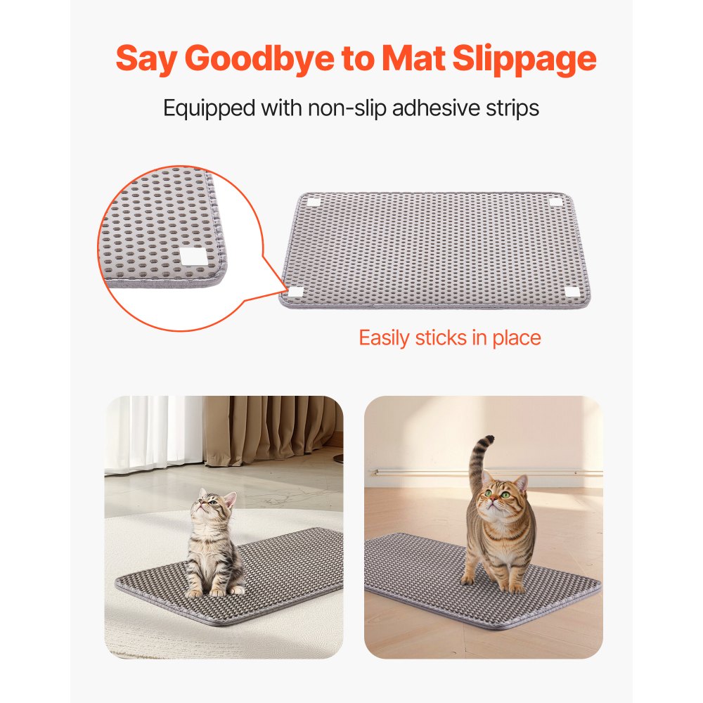 VEVOR Cat Litter Mat, 24 x 15 in, Double-Layer Litter Box Mat, Non-Slip & Urine-Proof Litter-Trapping Mats for Indoor Cats, Honeycomb Design, Soft on Paws, Washable Large Kitty Mats for Floor