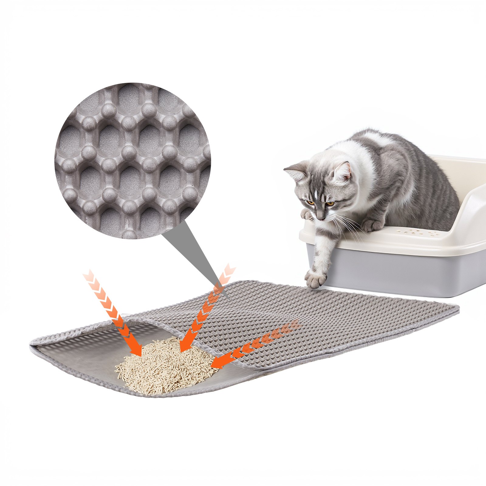 VEVOR Cat Litter Mat, 24 x 15 in, Double-Layer Litter Box Mat, Non-Slip & Urine-Proof Litter-Trapping Mats for Indoor Cats, Honeycomb Design, Soft on Paws, Washable Large Kitty Mats for Floor