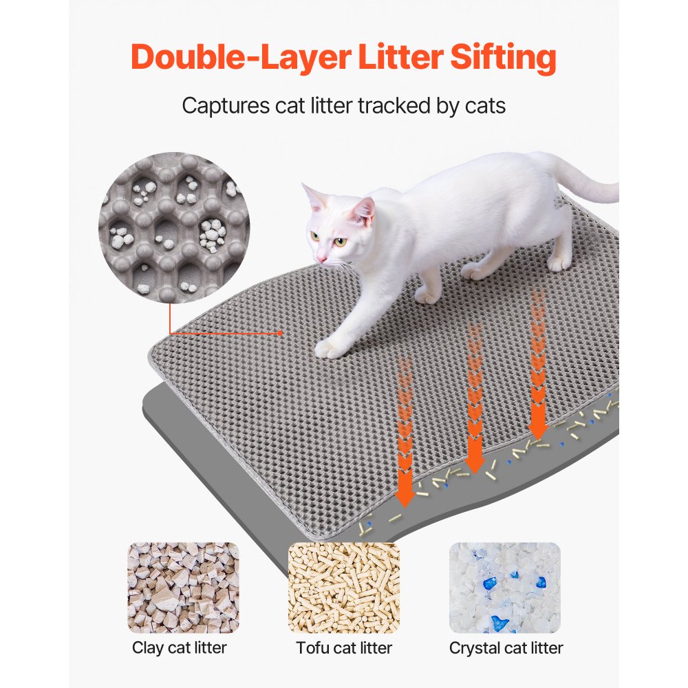 VEVOR Cat Litter Mat, 30 x 24 in, Double-Layer Litter Box Mat, Non-Slip & Urine-Proof Litter-Trapping Mats for Indoor Cats, Honeycomb Design, Soft on Paws, Washable Large Kitty Mats for Floor