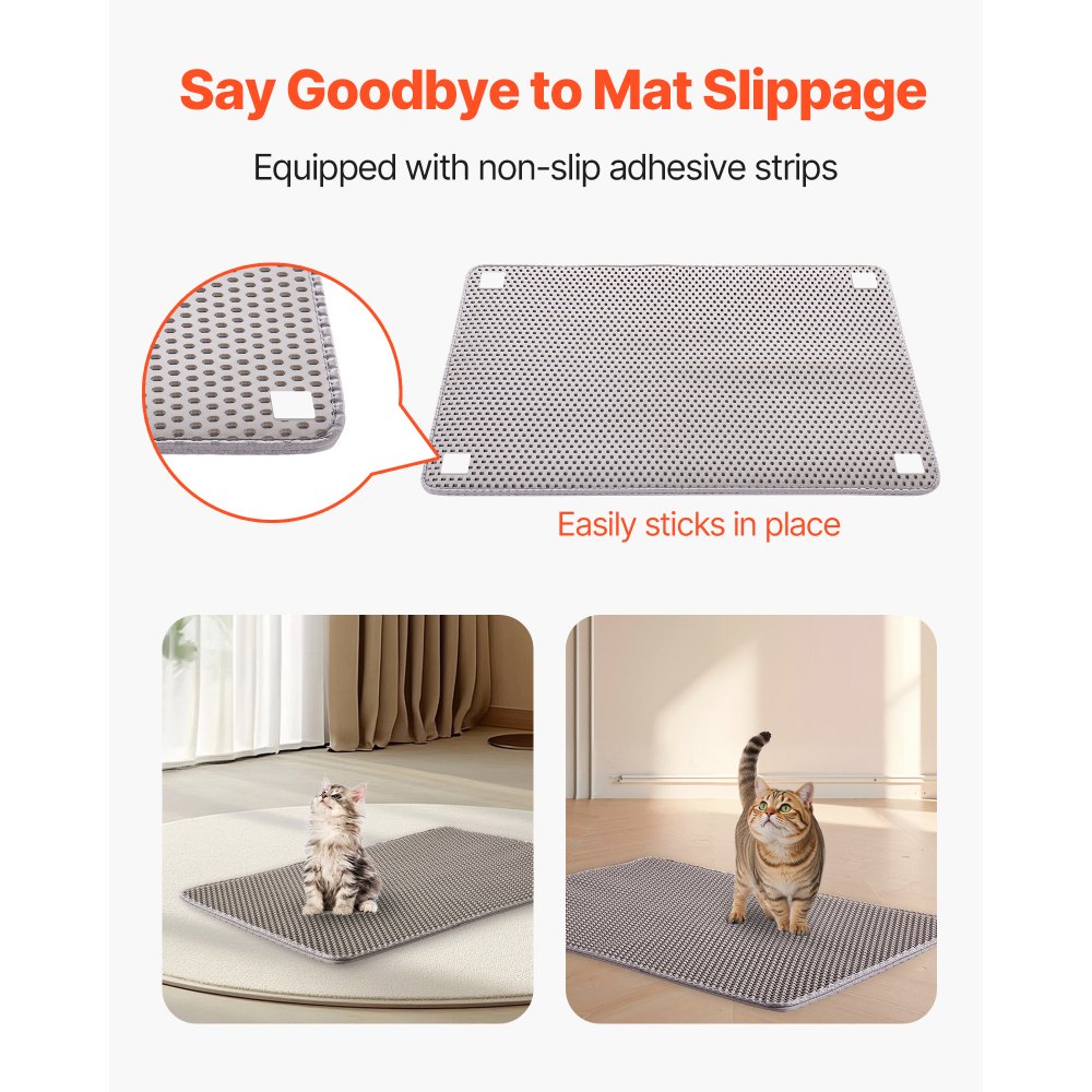 VEVOR Cat Litter Mat, 30 x 24 in, Double-Layer Litter Box Mat, Non-Slip & Urine-Proof Litter-Trapping Mats for Indoor Cats, Honeycomb Design, Soft on Paws, Washable Large Kitty Mats for Floor