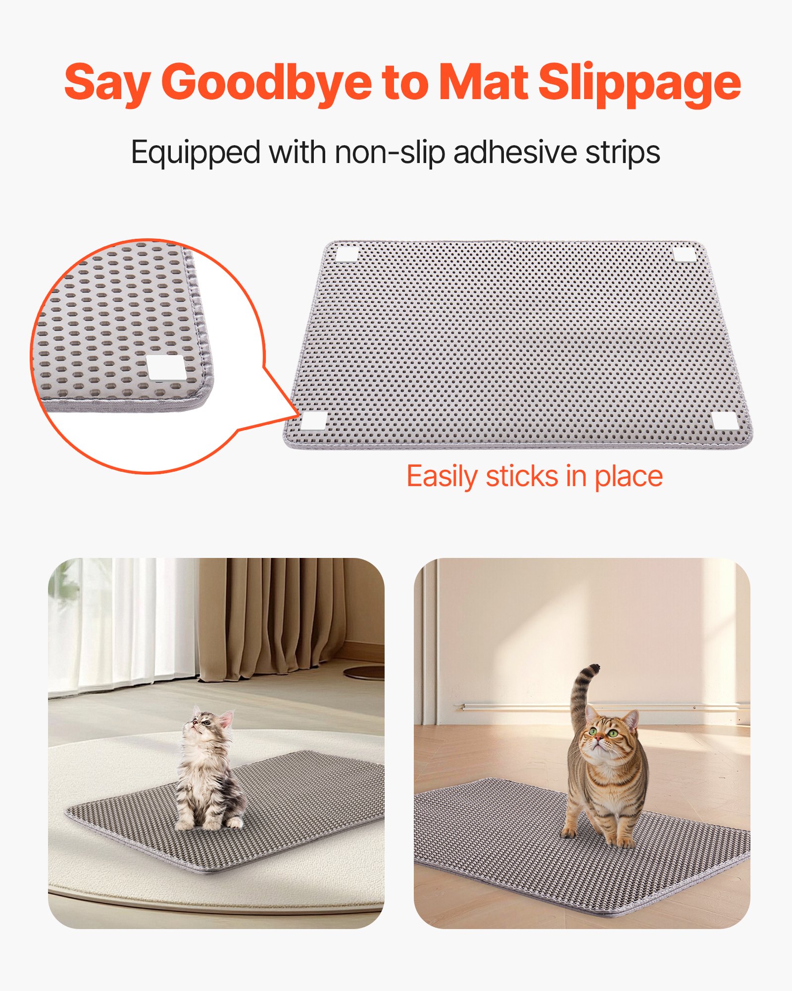 VEVOR Cat Litter Mat, 30 x 24 in, Double-Layer Litter Box Mat, Non-Slip & Urine-Proof Litter-Trapping Mats for Indoor Cats, Honeycomb Design, Soft on Paws, Washable Large Kitty Mats for Floor