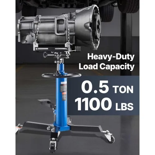 VEVOR Transmission Jack,1/2Ton/1100lbs Capacity Hydraulic Telescopic Transmission Jack, 2-Stage Floor Jack Stand with Foot Pedal, 360° Swivel Wheel, Garage/Shop Lift Hoist, Blue