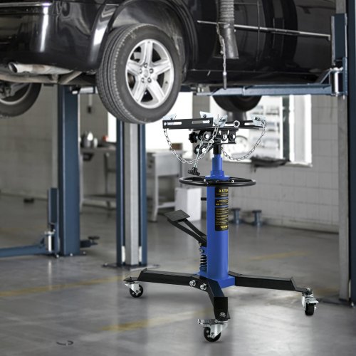VEVOR Transmission Jack,0.5 Ton/1100 lbs Capacity Hydraulic Telescopic Transmission Jack, 2-Stage Floor Jack Stand with Foot Pedal, 360° Swivel Wheel, Garage/ Shop Lift Hoist, Blue