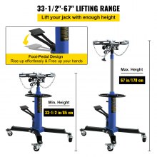 VEVOR Transmission Jack, 33"-67" High Lift, 1100 lbs Hydraulic Telescoping Transmission Jack, 2-Stage Floor Jack Stand 1/2 Ton Capacity with Foot Pedal, 360° Swivel Wheel, Garage/Shop Lift Hoist
