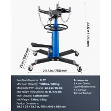 VEVOR Transmission Jack, 33"-67" High Lift, 1100 lbs Hydraulic Telescoping Transmission Jack, 2-Stage Floor Jack Stand 1/2 Ton Capacity with Foot Pedal, 360° Swivel Wheel, Garage/Shop Lift Hoist