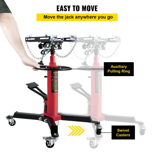 VEVOR Transmission Jack,1/2Ton/1100lbs Capacity Hydraulic Telescopic Transmission Jack, 2-Stage Floor Jack Stand with Foot Pedal, 360° Swivel Wheel, Garage/Shop Lift Hoist, Red