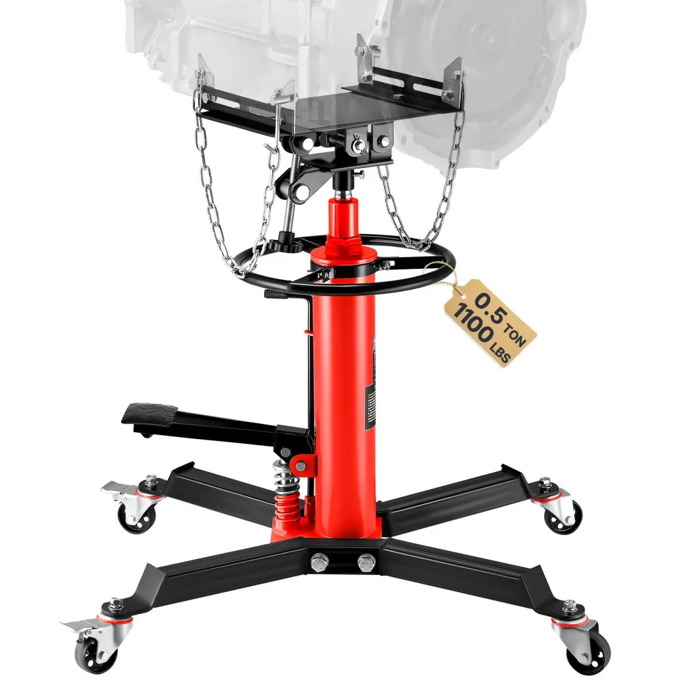 VEVOR Transmission Jack,1/2Ton/1100lbs Capacity Hydraulic Telescopic Transmission Jack, 2-Stage Floor Jack Stand with Foot Pedal, 360° Swivel Wheel, Garage/Shop Lift Hoist, Red