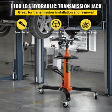 VEVOR Transmission Jack, 1/2Ton/1100lbs Capacity Hydraulic Telescopic Transmission Jack, 2-Stage Floor Jack Stand with Foot Pedal, 360° Swivel Wheel, Garage/ Shop Lift Hoist, Orange