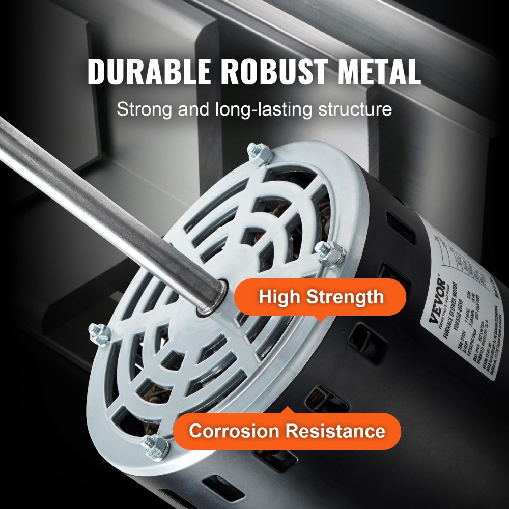 VEVOR 3/4HP Furnace Blower Motor, 208/230V 3.85Amps, 1075RPM 5 Speeds, CW/CCW Rotation, 48 Frame 4.8" Shaft Length, 10μF/450V Capacitor + 11" Hold Hoop