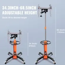 VEVOR Transmission Jack, 1322 LBS Hydraulic Telescoping Transmission Jack, 32"-67" High Lift Floor Jack Stand with Foot Pedal, 360° Swivel Wheel, Hydraulic Transmission Jack Garage/Shop Lift Hoist