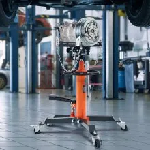 VEVOR Transmission Jack, 1322 LBS Hydraulic Telescoping Transmission Jack, 32"-67" High Lift Floor Jack Stand with Foot Pedal, 360° Swivel Wheel, Hydraulic Transmission Jack Garage/Shop Lift Hoist