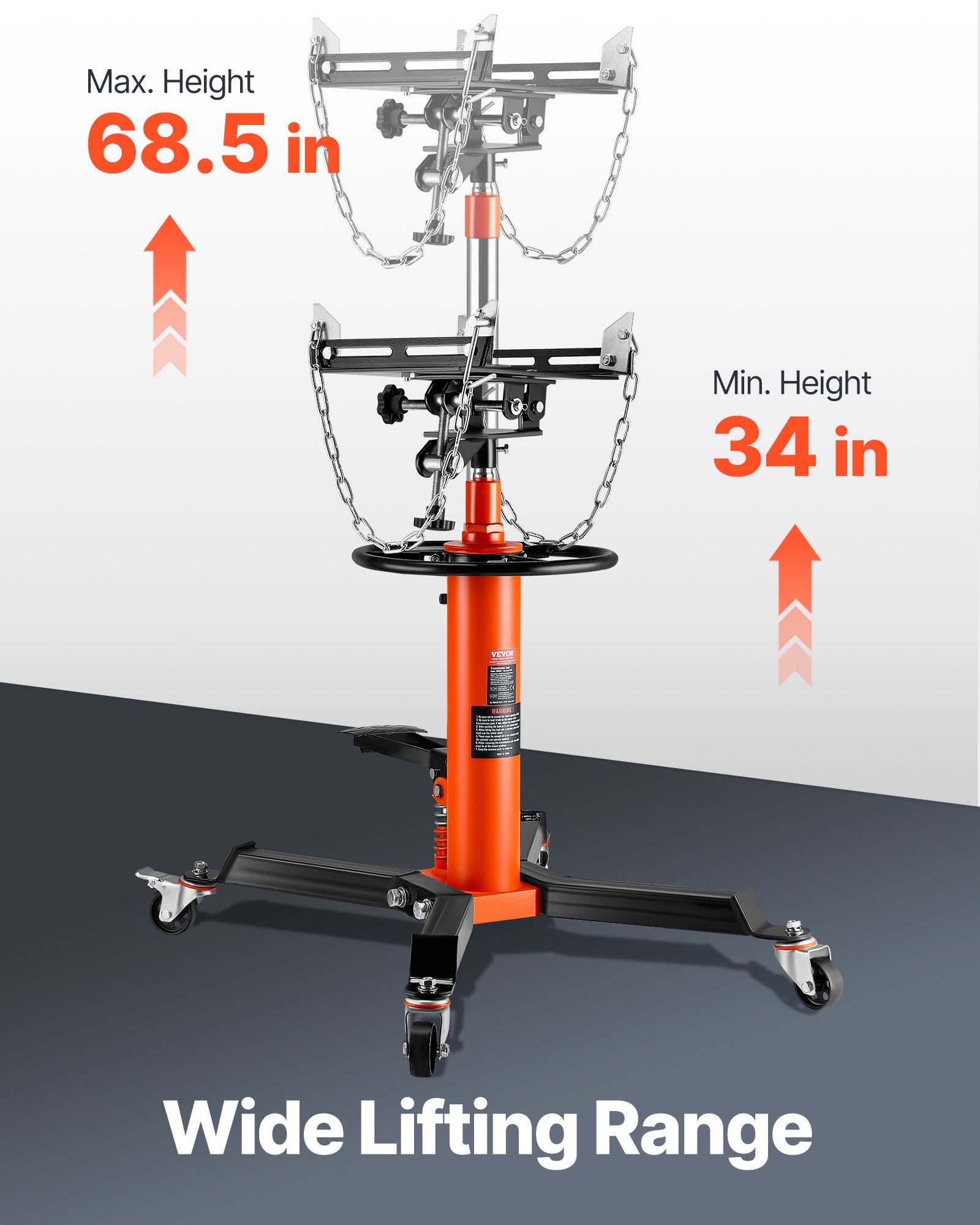 VEVOR Transmission Jack, 600 kg Hydraulic Telescoping Transmission Jack, 81 -170 cm High Lift Floor Jack Stand with Foot Pedal, 360° Swivel Wheel, Hydraulic Transmission Jack Garage/Shop Lift Hoist