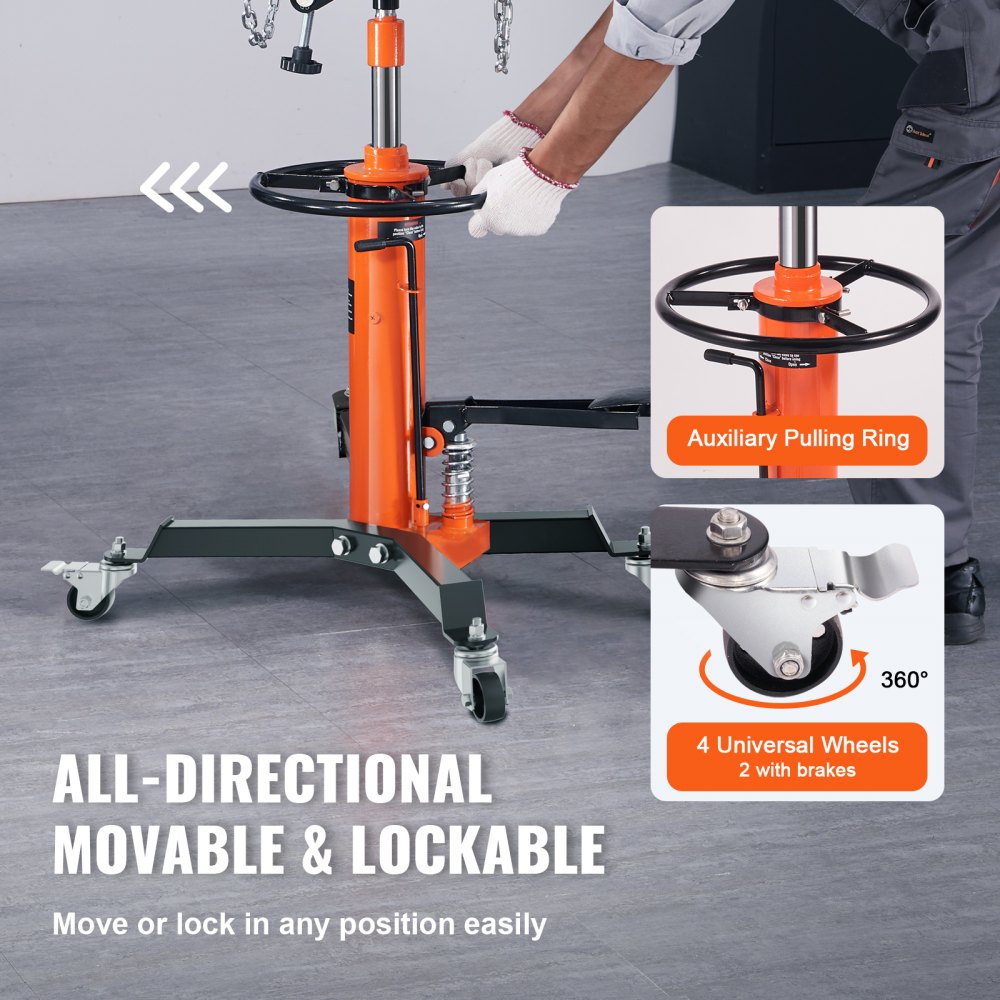 VEVOR Hydraulic Transmission Jack 1322 lbs 360° Swivel Wheels For Car Lift