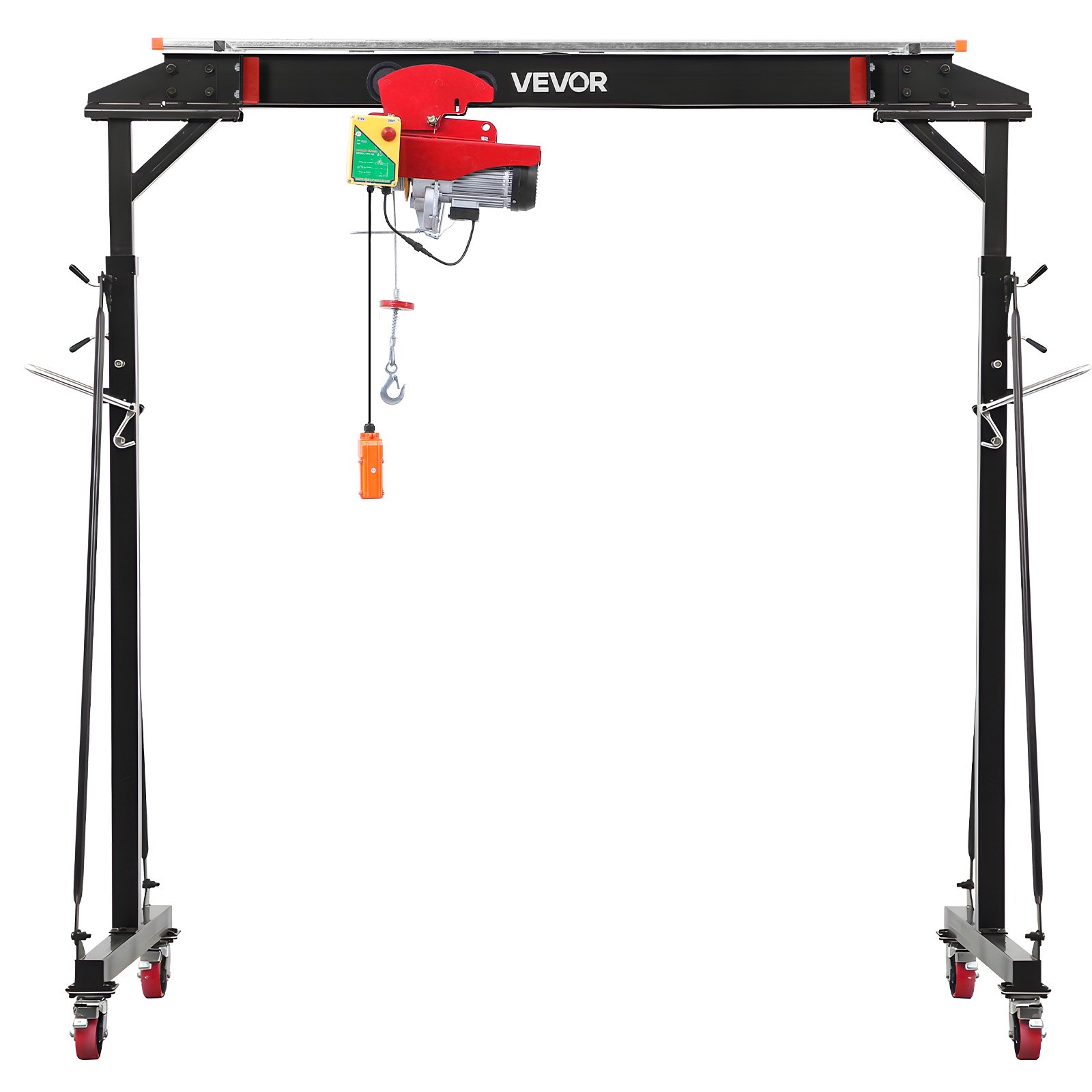 VEVOR Adjustable Gantry Crane, 2200 lbs Capacity, Portable Shop Lift Hoist with 95.7-142.9 in Height Adjustable, Manual Trolley, Electrical Hoist, Sling, Shackles, for Factory Warehouse Auto Repair