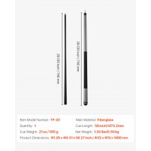VEVOR Pool Cue, 1 Piece Pool Stick, 58 inch & 21 oz Fiberglass Titanium Composite Billiard Pools Cue Stick with Multi-Layer Tip, Cues Sticks for Professional Pool Table, Bar, Home Pool Games, Office