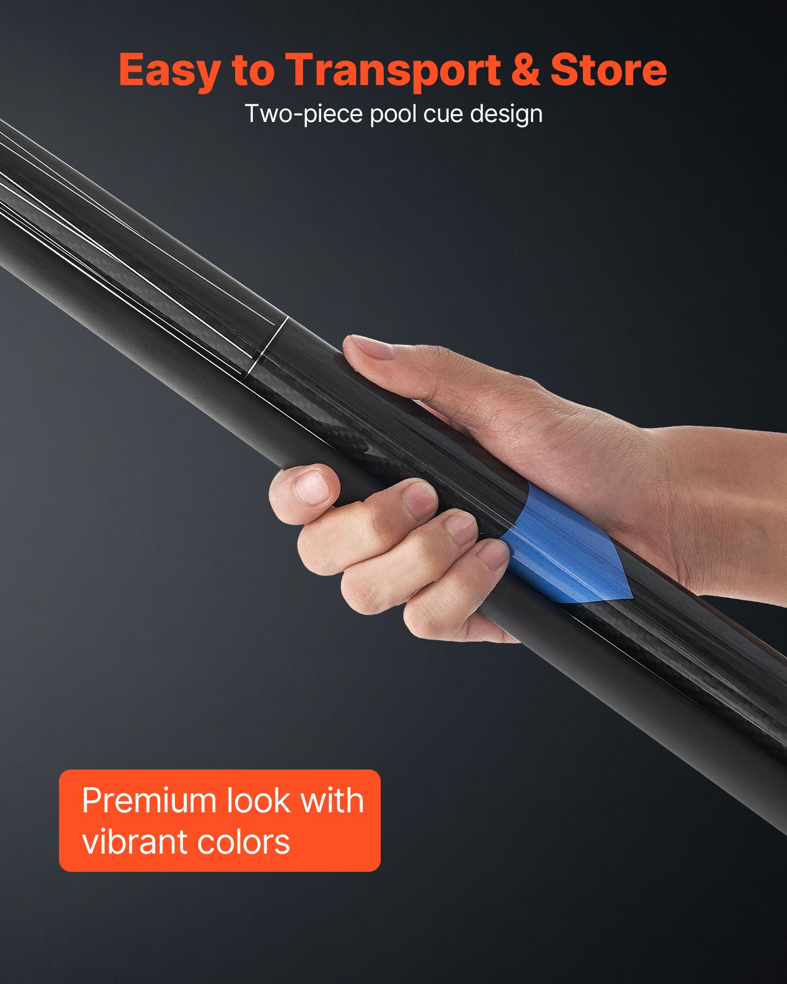 VEVOR Pool Cue, 1 Piece Pool Stick, 58 inch & 19 oz Carbon Fiber Billiard Pools Cue Stick with Bakelite Pressed Cue Tip & ABS Connection Ring, Cues Sticks for Professional Pool Table, Bar, Home,Office