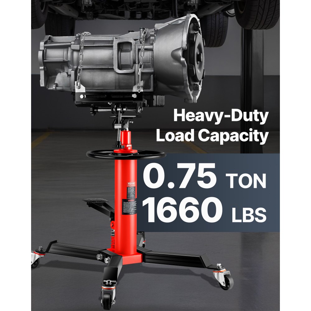 VEVOR Transmission Jack,3/5 Ton/1322 lbs Capacity Hydraulic Telescopic Transmission Jack, 2-Stage Floor Jack Stand with Foot Pedal, 360° Swivel Wheel, Garage/Shop Lift Hoist, Red