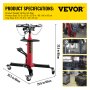 VEVOR Transmission Jack,3/5 Ton/1322 lbs Capacity Hydraulic Telescopic Transmission Jack, 2-Stage Floor Jack Stand with Foot Pedal, 360° Swivel Wheel, Garage/Shop Lift Hoist, Red
