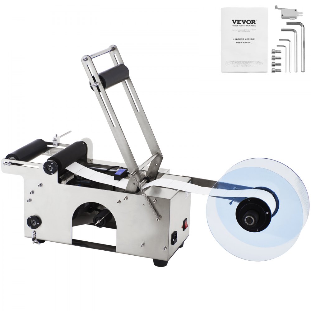 VEVOR MT-50 Semi-Automatic Round Bottle Labeling Machine, Adjustable Bottle Labeler 50pcs/min Label Applicator for Bottles 12-90mm