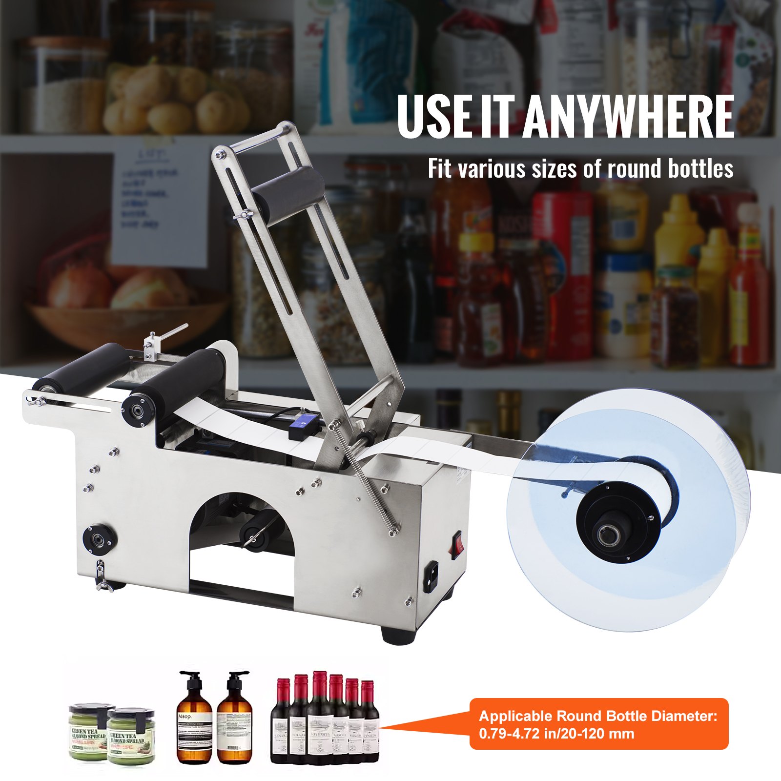VEVOR MT-50 Semi-Automatic Round Bottle Labeling Machine, Adjustable Bottle Labeler 50pcs/min Label Applicator for Bottles 12-90mm