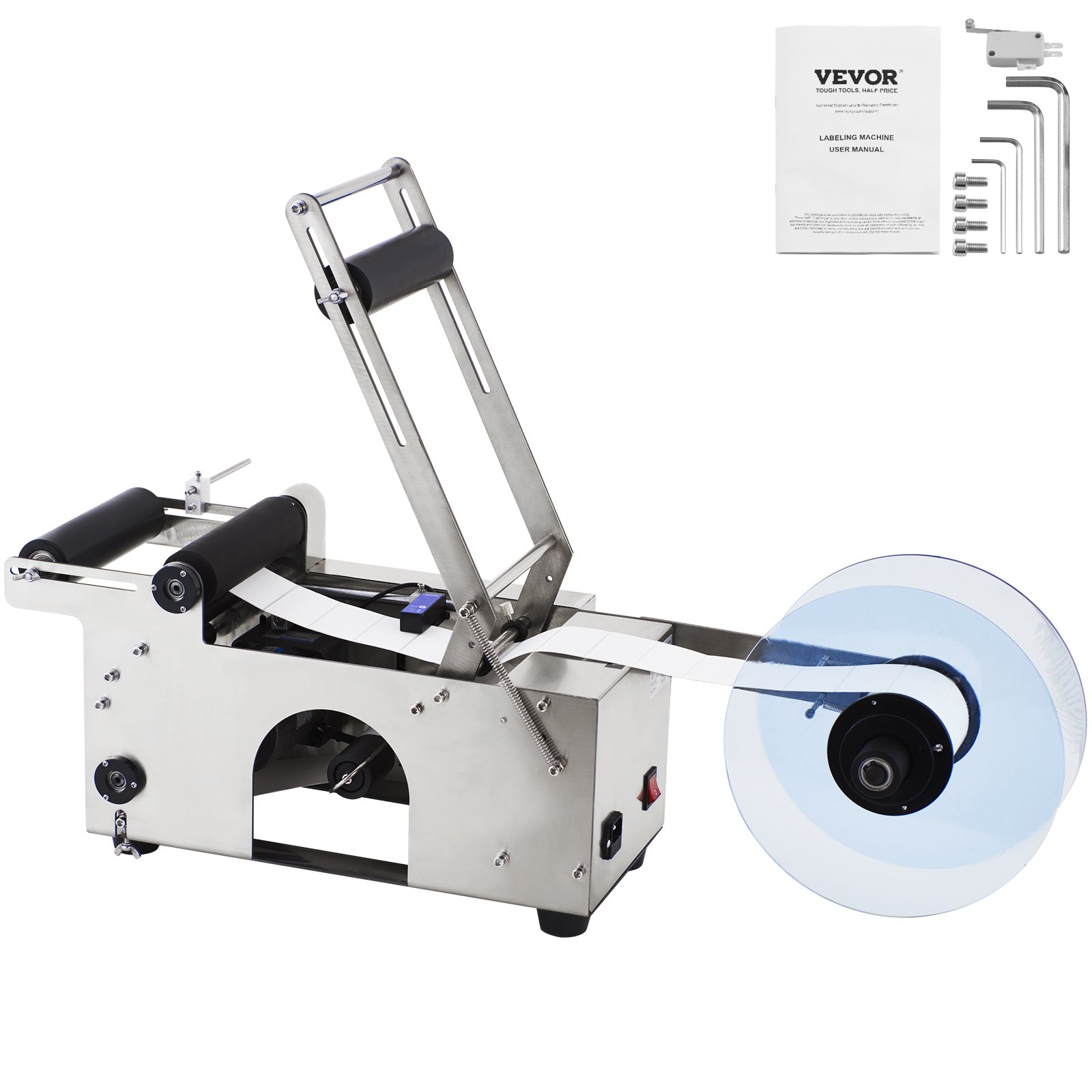 VEVOR Semi-Automatic Round Labeling Machine, 20-50pcs/min, Electric Bottle Label Applicator for Round Bottles, Round Bottle Labeler Suitable for Round Bottle Diameter 20-120 mm (with Pressing Bar)