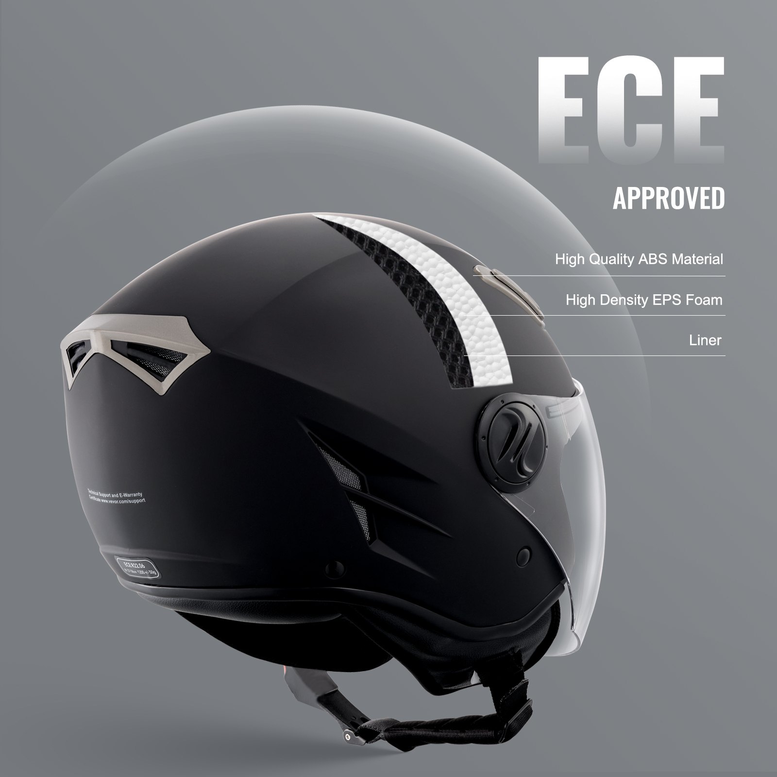 VEVOR Motorcycle Helmet, 3/4-Face, Smart Street ABS & High Density Helmet with Bluetooth Communications & Interchangeable Lens, DOT Approved Comfortable Motocross Helmet, Fit for Youth & Adults