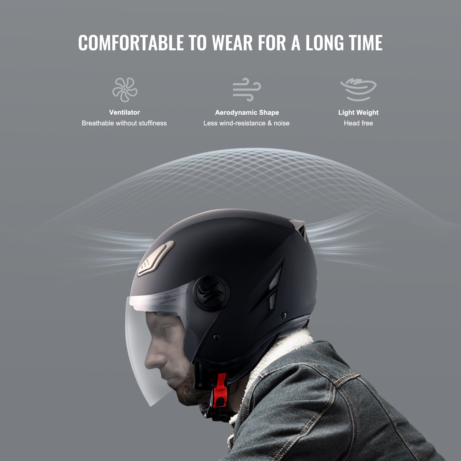 VEVOR Motorcycle Helmet, 3/4-Face, Smart Street ABS & High Density Helmet with Bluetooth Communications & Interchangeable Lens, DOT Approved Comfortable Motocross Helmet, Fit for Youth & Adults