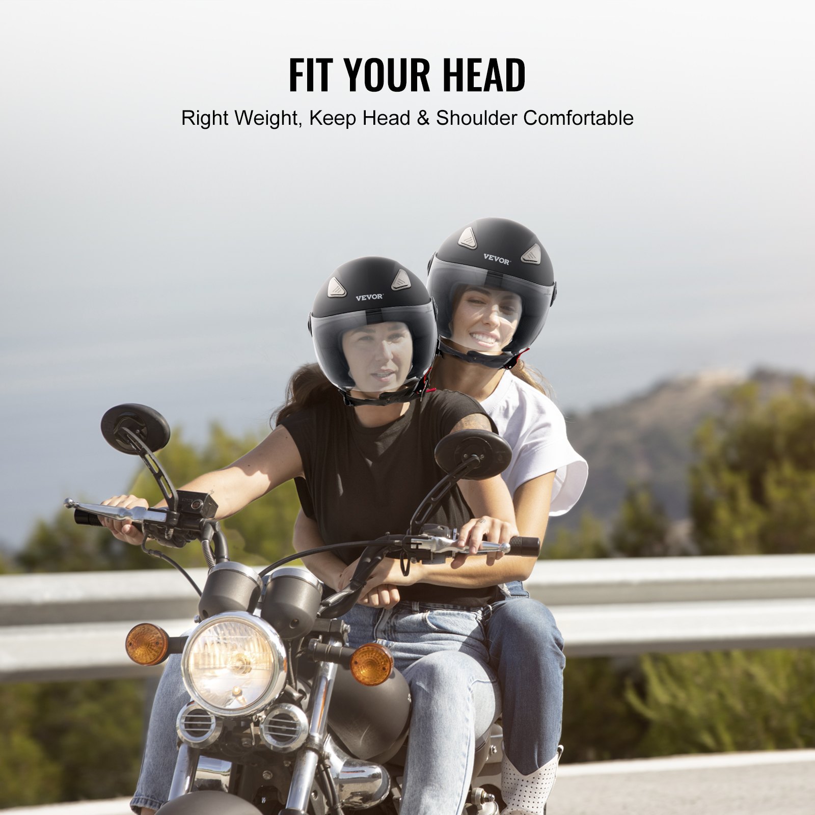 VEVOR Motorcycle Helmet, 3/4-Face, Smart Street ABS & High Density Helmet with Bluetooth Communications & Interchangeable Lens, DOT Approved Comfortable Motocross Helmet, Fit for Youth & Adults