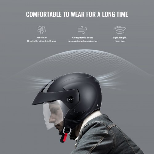 VEVOR Motorcycle Helmet, 3/4-Face, Smart Street ABS & High Density Helmet  with Interchangeable Lens, DOT Approved Comfortable Motocross Helmet, Fit  ...