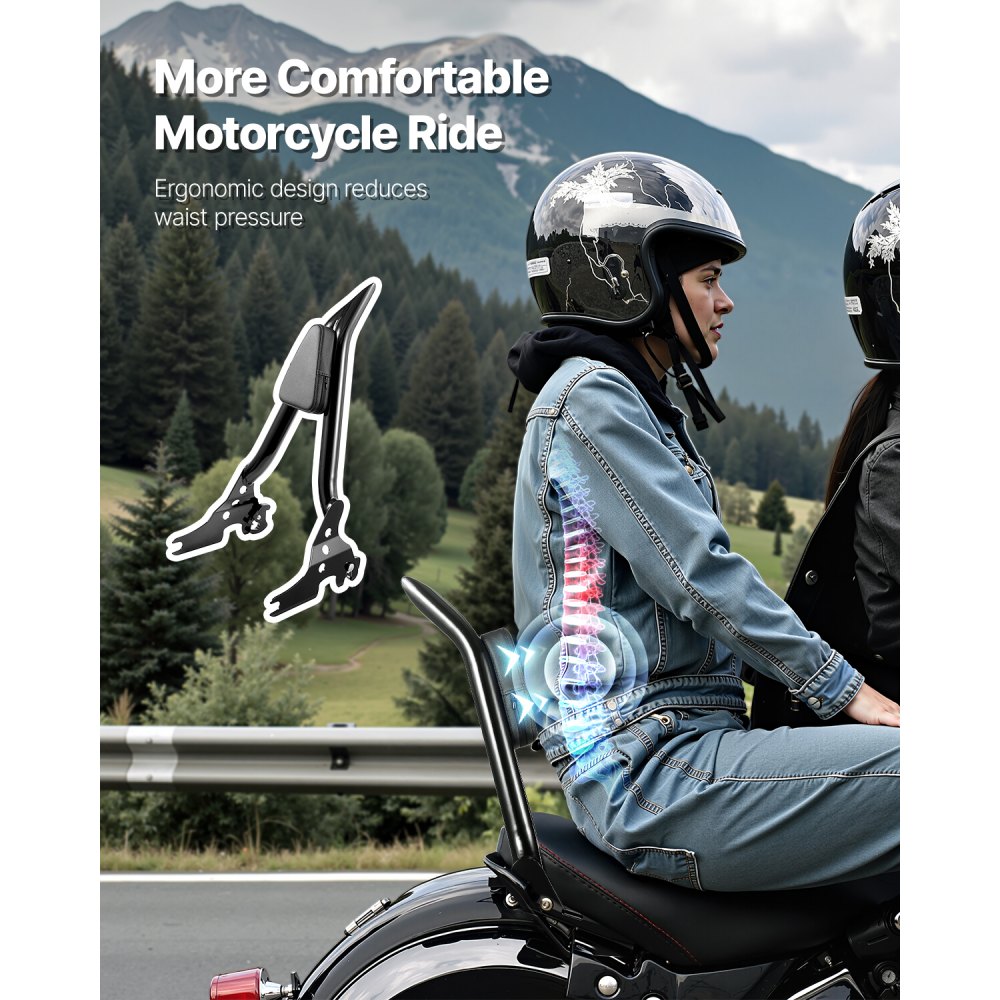 VEVOR Motorcycle Backrest Sissy Bar, Compatible with Harley-Davidson Touring Models, 685mm Height Quick Release Detachable Passenger Backrest, Metal Frame and Leather Rear Pad, For Motorcycles, Black