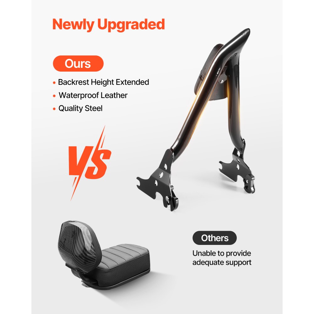 VEVOR Motorcycle Backrest Sissy Bar, Compatible with Harley-Davidson Touring Models, 685mm Height Quick Release Detachable Passenger Backrest, Metal Frame and Leather Rear Pad, For Motorcycles, Black