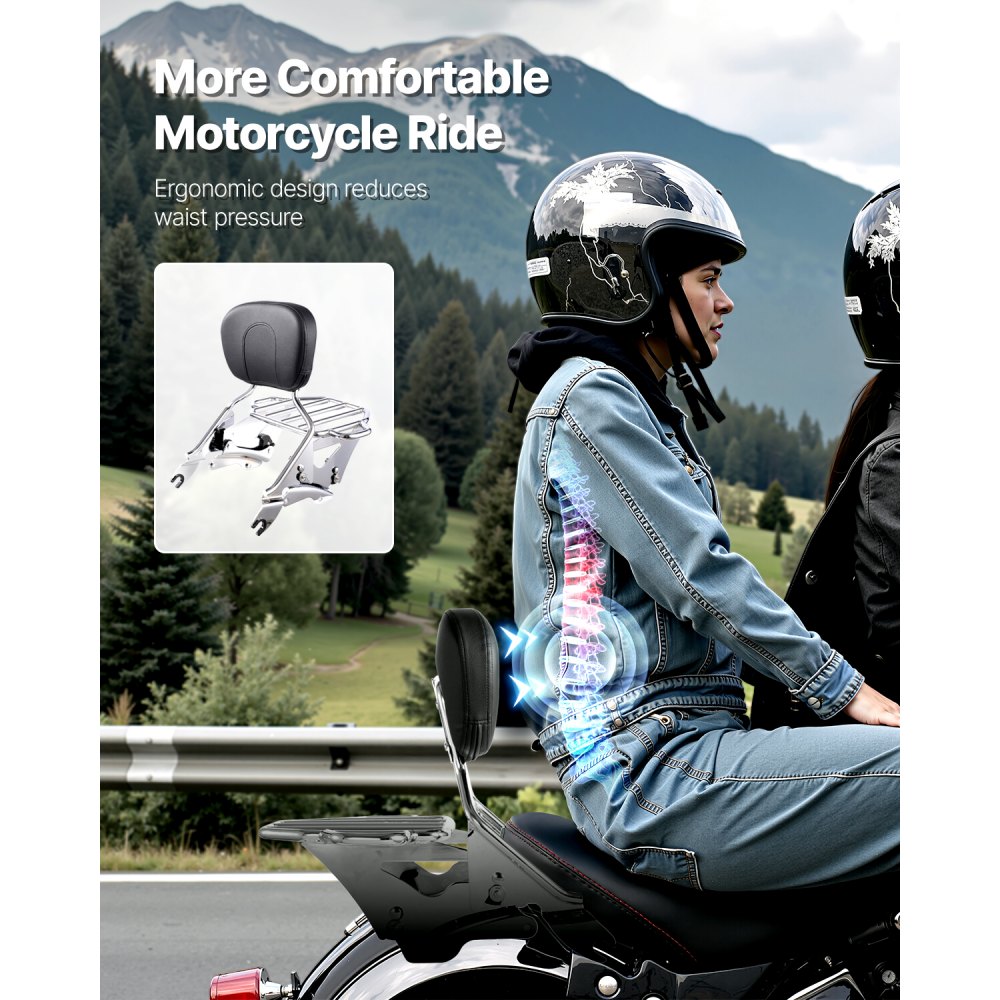 Motorcycle Backrest Sissy Bar with Luggage Rack, Compatible with Harley-Davidson Touring Models, Street Glide, Road Glide, and Road King, Detachable Passenger Backrest for Motorcycles