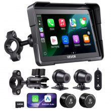VEVOR 7 Inch Wireless Motorcycle Carplay with Apple Carplay & Android Auto, HD Touchscreen GPS Navigation System with Dual Cameras & Bluetooth, TPMS, Voice Control, 64GB Card - Fits All Motorcycles