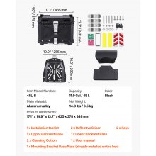 45L Motorcycle Top Case Universal Motorbike Tail Box with Leather Lining