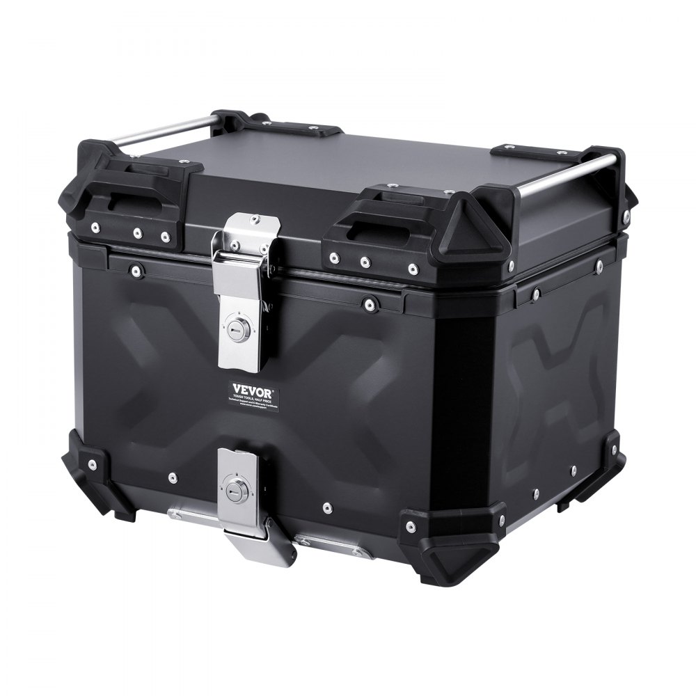 VEVOR Motorcycle Top Case, Universal Aluminum Alloy Motorbike Tail Box with Leather Lining, 55L Waterproof Detachable Motorcycle Top Box with Lock & Back Cushion, Fit for 99% of Motorcycle Frames