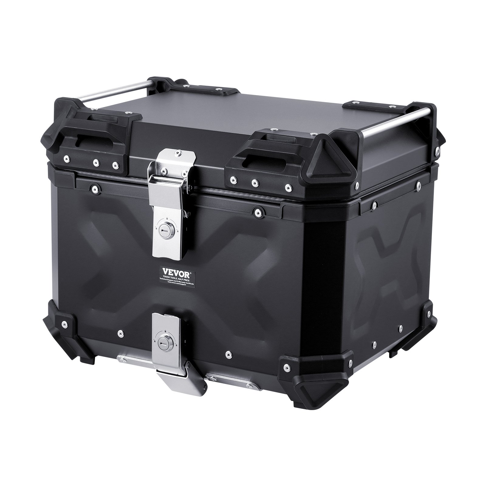 VEVOR Motorcycle Top Case, Universal Aluminum Alloy Motorbike Tail Box with Leather Lining, 55L Waterproof Detachable Motorcycle Top Box with Lock & Back Cushion, Fit for 99% of Motorcycle Frames