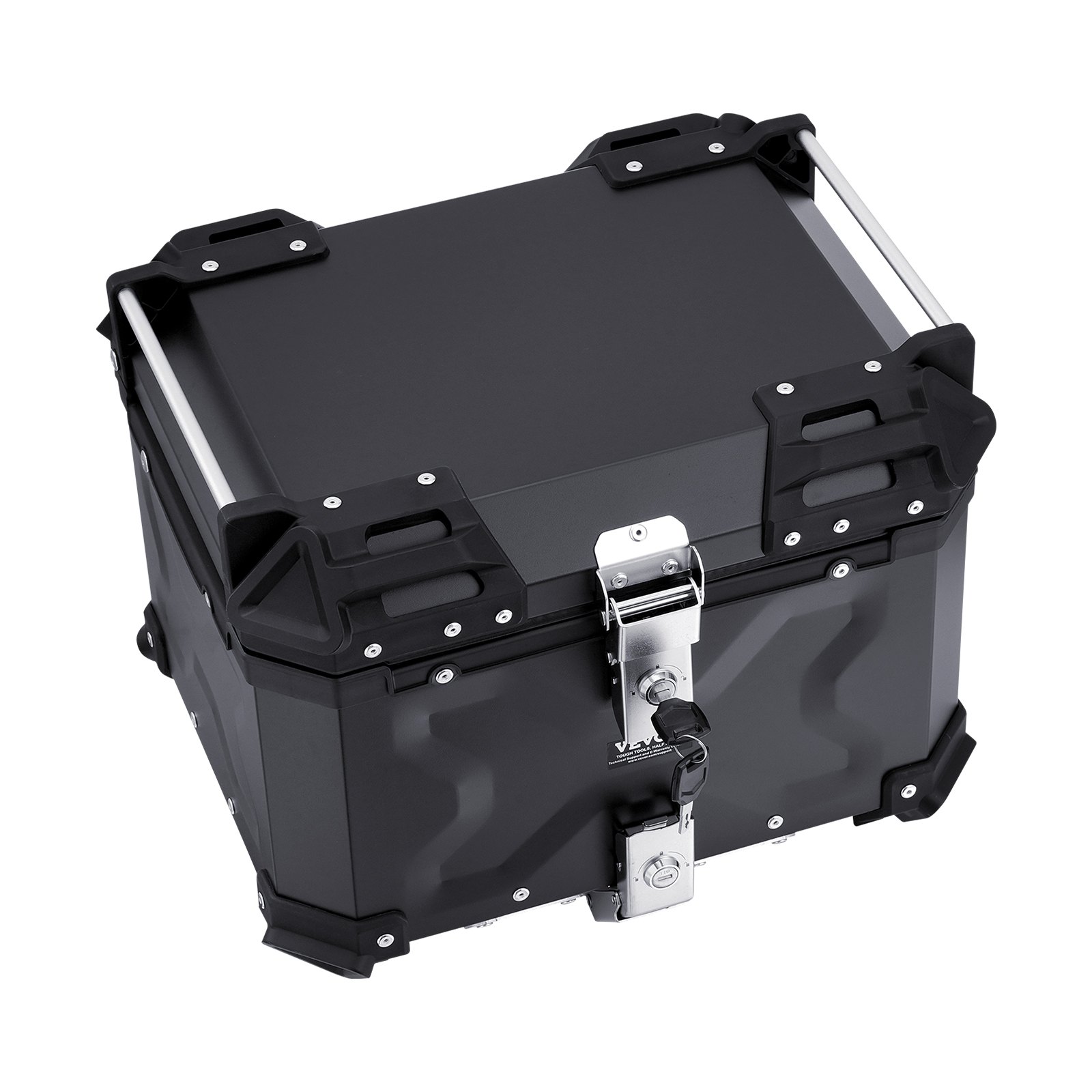 VEVOR Motorcycle Top Case, Universal Aluminum Alloy Motorbike Tail Box with Leather Lining, 55L Waterproof Detachable Motorcycle Top Box with Lock & Back Cushion, Fit for 99% of Motorcycle Frames