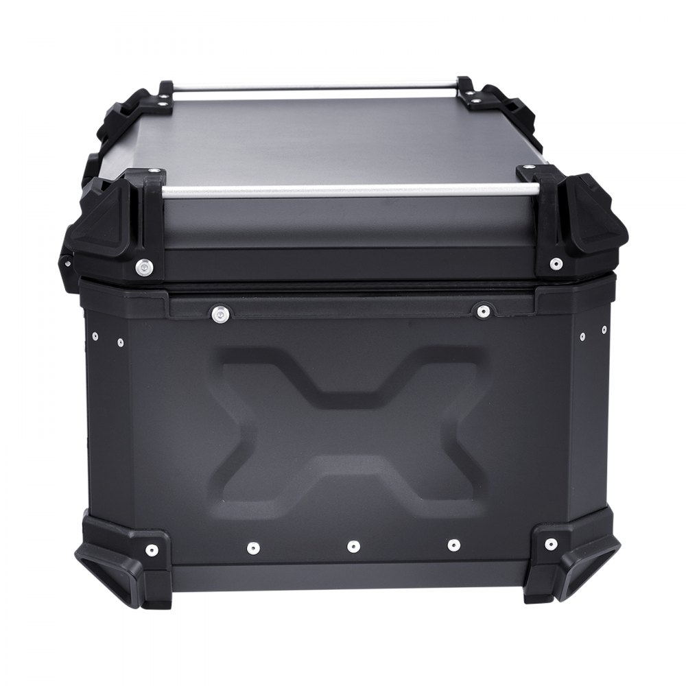 VEVOR Motorcycle Top Case, Universal Aluminum Alloy Motorbike Tail Box with Leather Lining, 65L Waterproof Detachable Motorcycle Top Box with Lock & Back Cushion, Fit for 99% of Motorcycle Frames