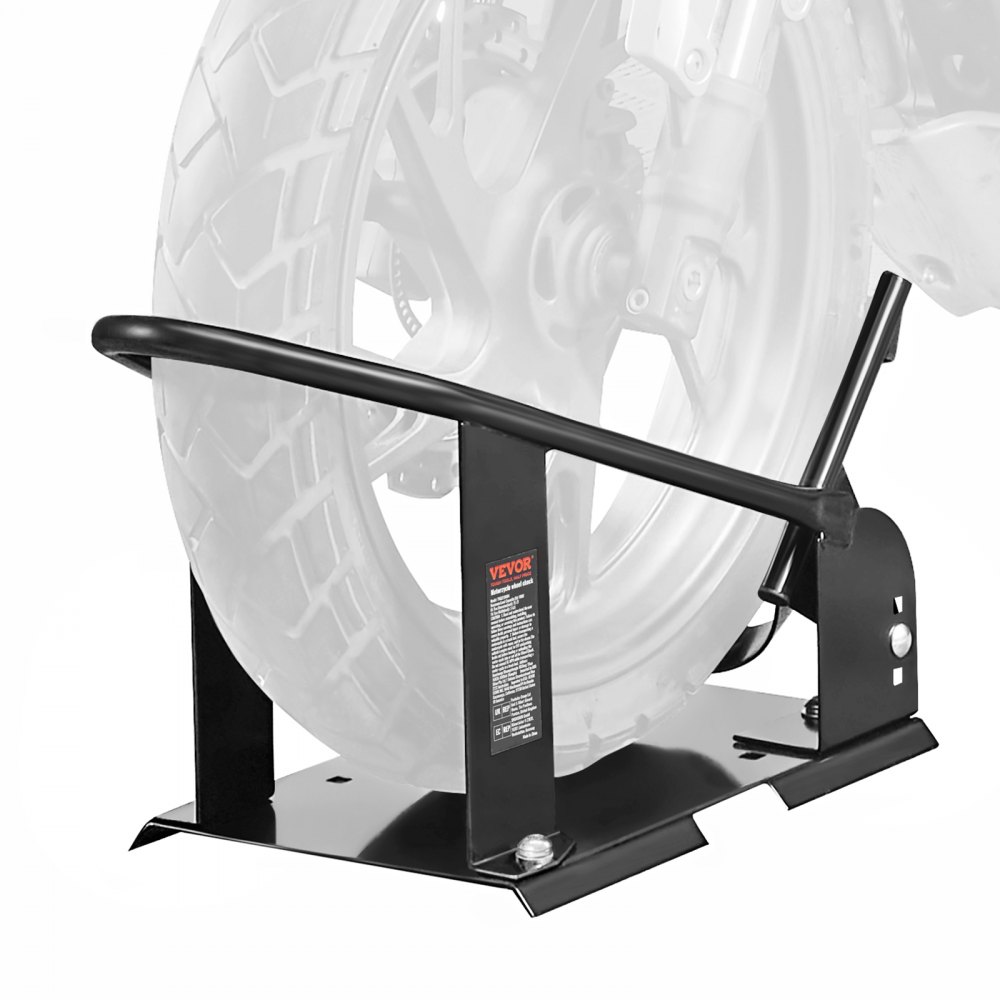 Calço de roda para motocicleta VEVOR, suporte para berço de roda com capacidade de 816,5 kg, suporte para roda dianteira de motocicleta de aço resistente com 3 furos ajustáveis, para motocicletas off-road de 381-533,4 mm, motocicletas padrão