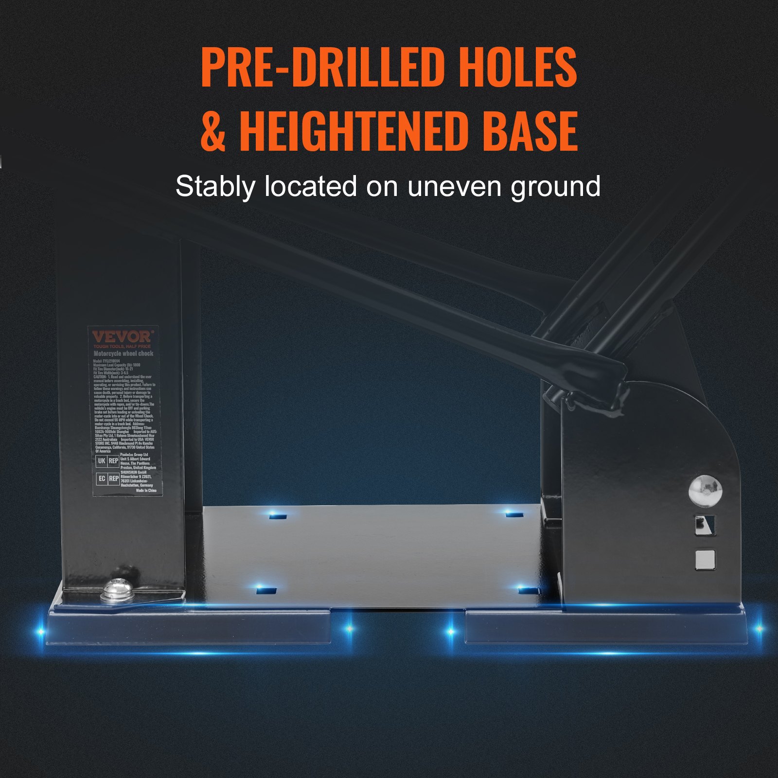 VEVOR Motorcycle Wheel Chock, 1800 lbs Capacity Wheel Cradle Holder, Heavy-duty Steel Motorcycle Front Wheel Stand with 3 Adjustable Holes, For 15"-21" Off-Road Motorcycles, Standard Motorcycles